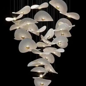 Lotus-Leaf Glass Pendant — Single Clear Glass: Ø20 cm Diameter