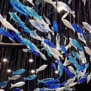 Custom Crystal Fish-Group Chandelier for Hotel Lobbies & Atriums — Single fish: 20cm length, customizable colors