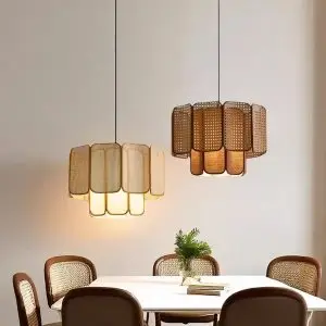 Wabi-Sabi Fabric & Rattan Pendant for Restaurants & Tea Rooms — Color: Light tone Diameter: Ø40cm