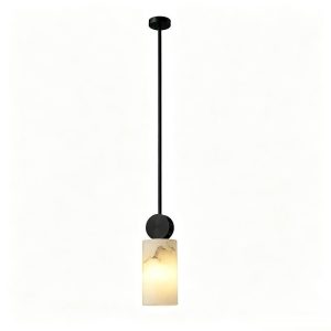 Alabaster Cube Pendant — Slim Rod Hanging Light for Bedside & Bar