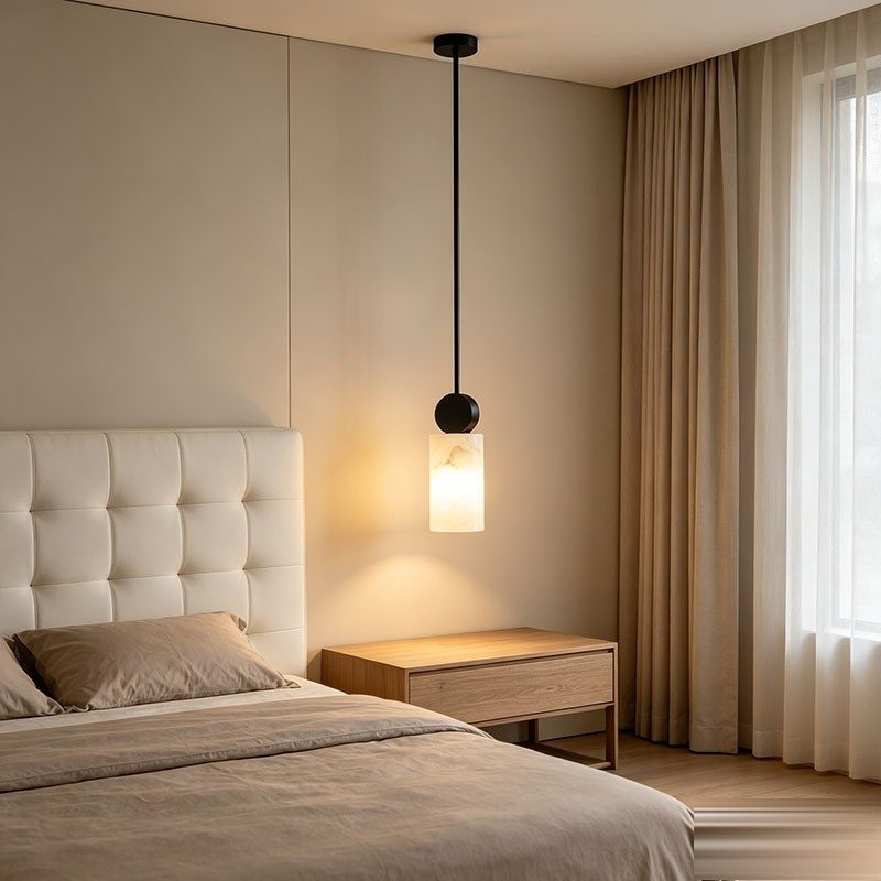 Alabaster Cube Pendant — Slim Rod Hanging Light for Bedside & Bar - Image 3
