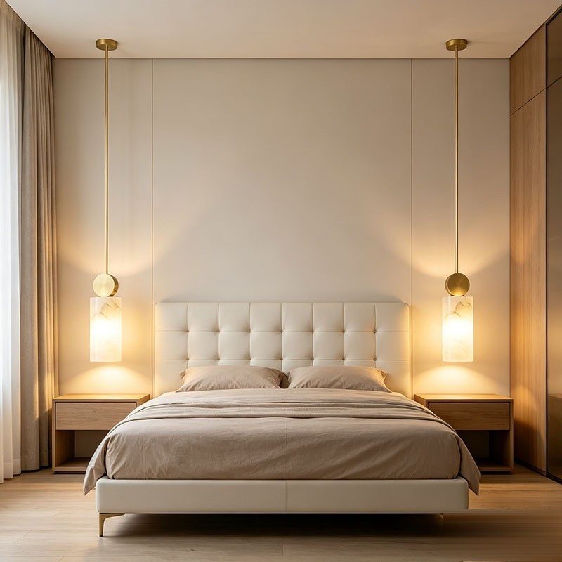 Alabaster Cube Pendant — Slim Rod Hanging Light for Bedside & Bar - Image 5