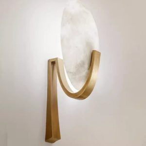 Brass U-Bracket Wall Sconce with Oval Alabaster Shade — Statement Bedside Light