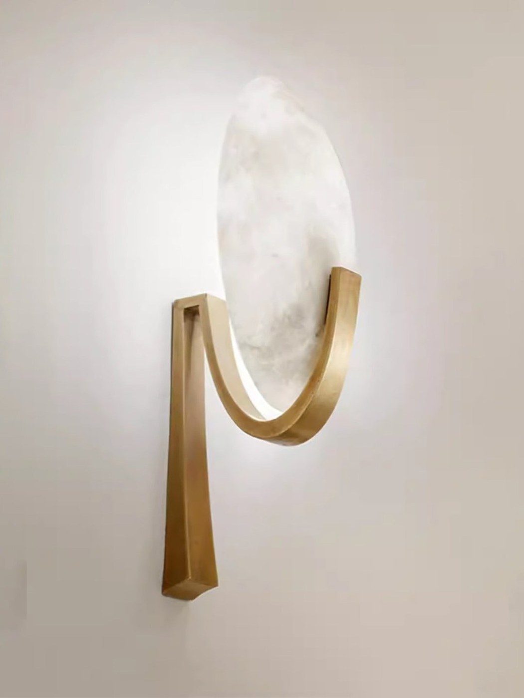 Brass U-Bracket Wall Sconce with Oval Alabaster Shade — Statement Bedside Light