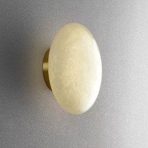Oval Alabaster Wall Sconce on Brass Backplate — Bedside & Guest Room Light