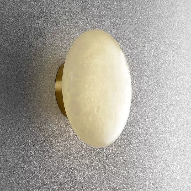 Oval Alabaster Wall Sconce on Brass Backplate — Bedside & Guest Room Light