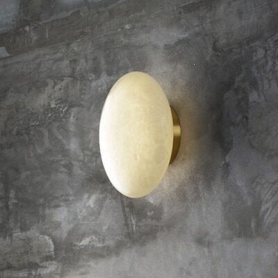Oval Alabaster Wall Sconce on Brass Backplate — Bedside & Guest Room Light - Image 4