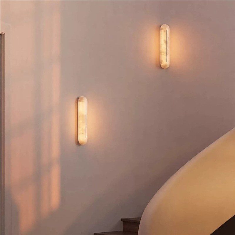 Slim Alabaster Wall Sconce — Vertical Capsule Light for Hotel Corridors - Image 4