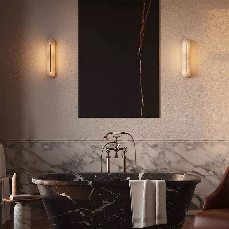 Slim Alabaster Wall Sconce — Vertical Capsule Light for Hotel Corridors - Image 5