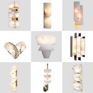 Three-Tier Alabaster Bowl Sconce — Sculptural Brass Wall Light for Lobbies