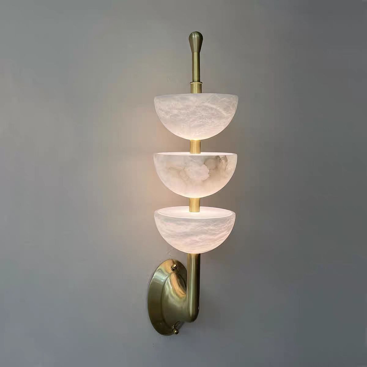 Three-Tier Alabaster Bowl Sconce — Sculptural Brass Wall Light for Lobbies - Image 3