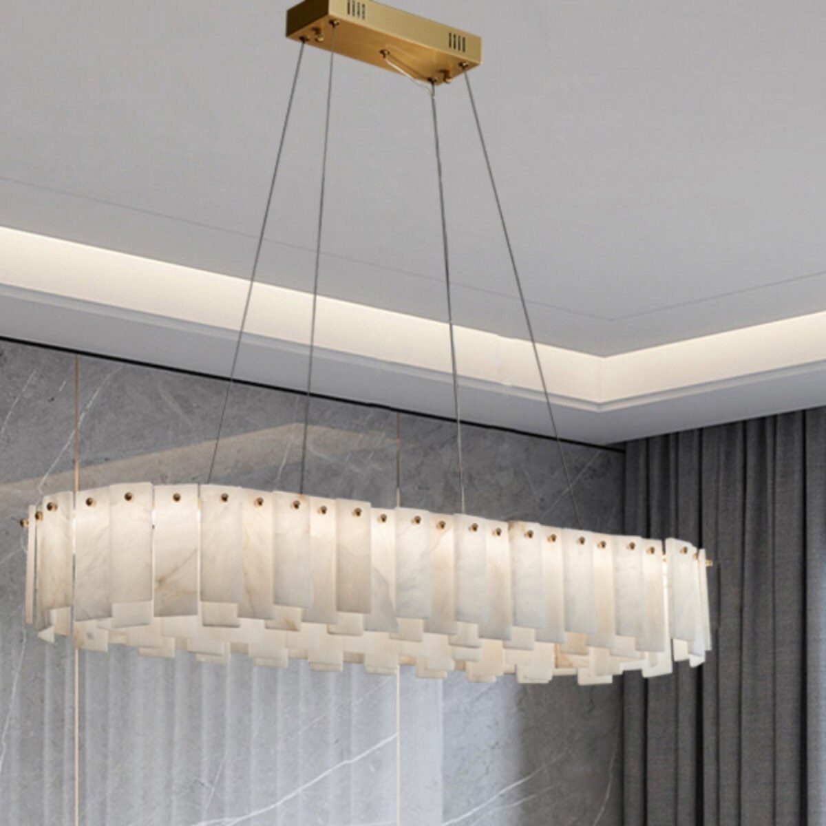 Three-Tier Alabaster Chandelier — Drum Pendant for Hotel Lobbies - Image 3