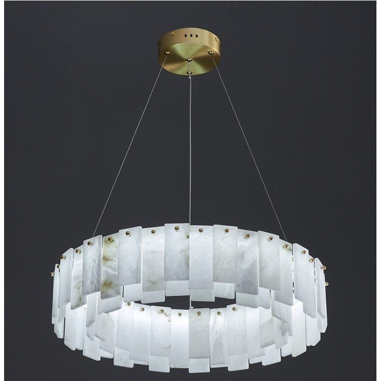 Three-Tier Alabaster Chandelier — Drum Pendant for Hotel Lobbies - Image 4