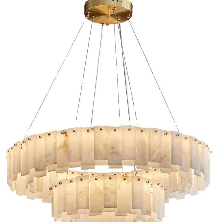 Three-Tier Alabaster Chandelier — Drum Pendant for Hotel Lobbies - Image 5