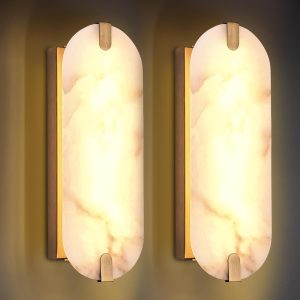 Twin Alabaster Pill Wall Sconce — Double Shade Light for Guest Rooms