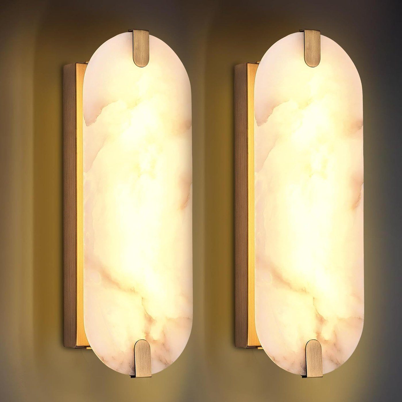 Twin Alabaster Pill Wall Sconce — Double Shade Light for Guest Rooms