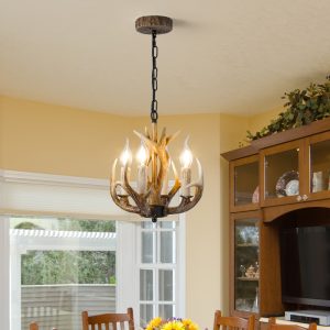 Wood Candle-Arm Chandelier — for Dining & Banquet Hall — view 1