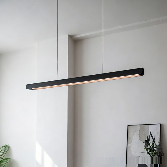Wood Linear Pendant Light — Linear Suspension for Dining — view 1