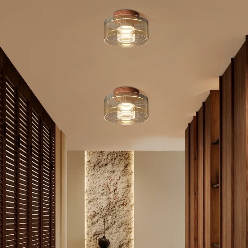 Amber Glass Layered Ceiling Light with Walnut Base - Image 4