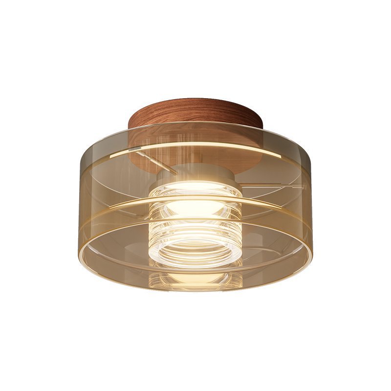 Amber Glass Layered Ceiling Light with Walnut Base