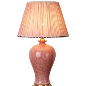 Brass Table Lamp with Ice-Crystal Glaze