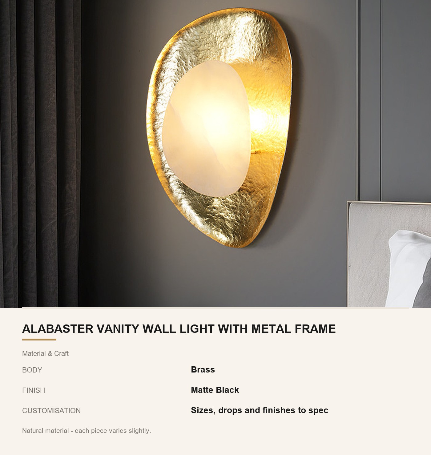 Alabaster Vanity Wall Light with Metal Frame - Image 9