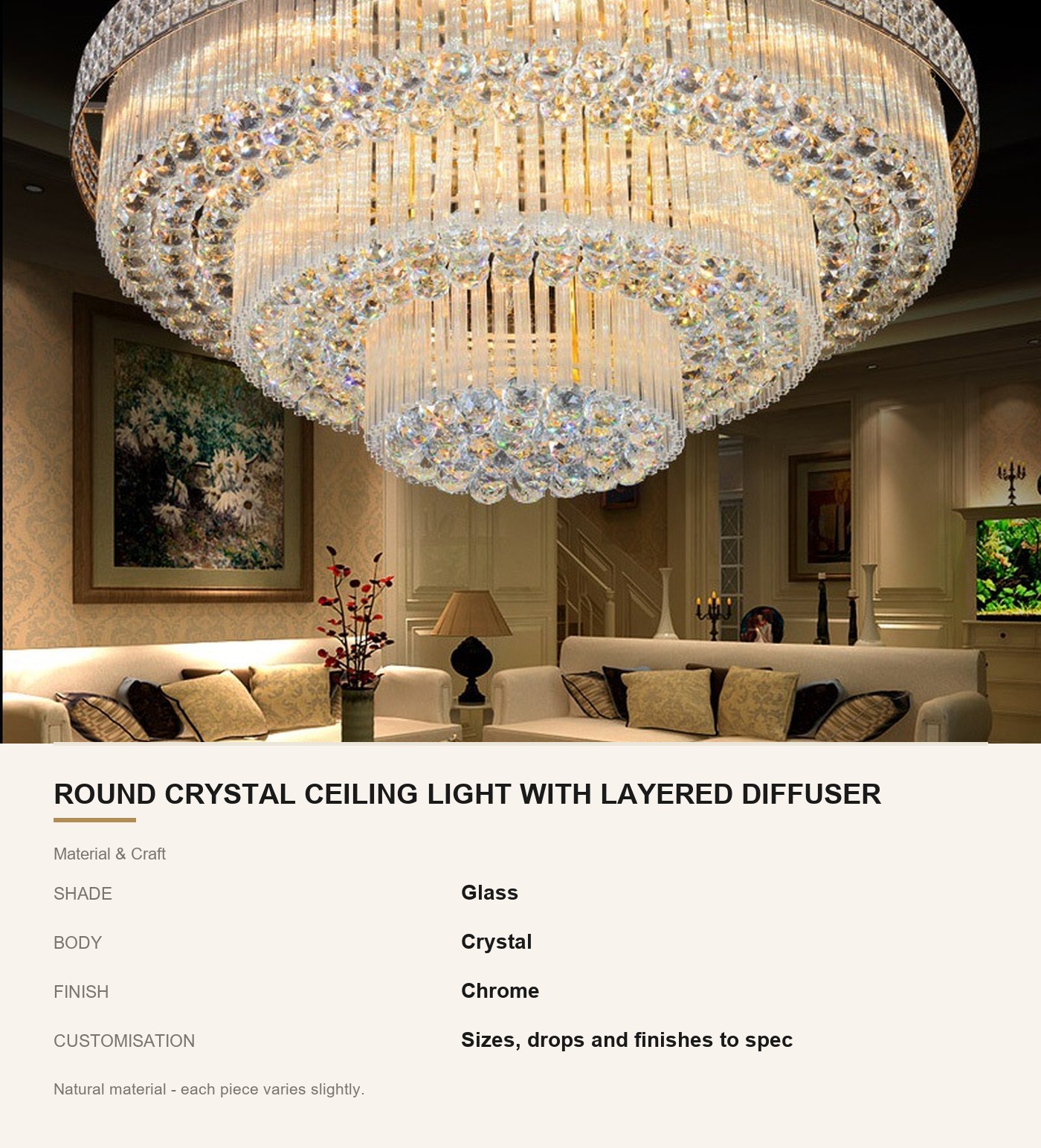 Round Crystal Ceiling Light with Layered Diffuser - Image 7