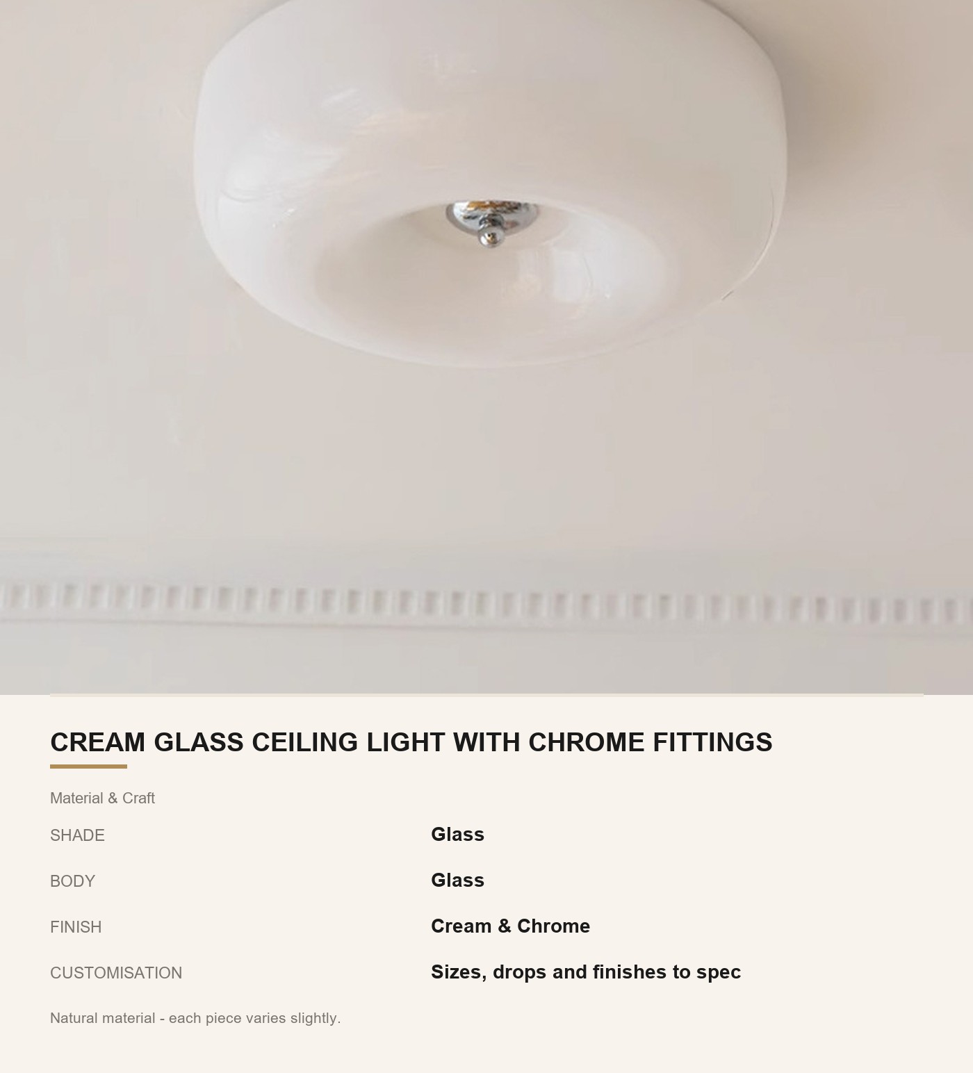 Cream Glass Ceiling Light with Chrome Fittings - Image 5