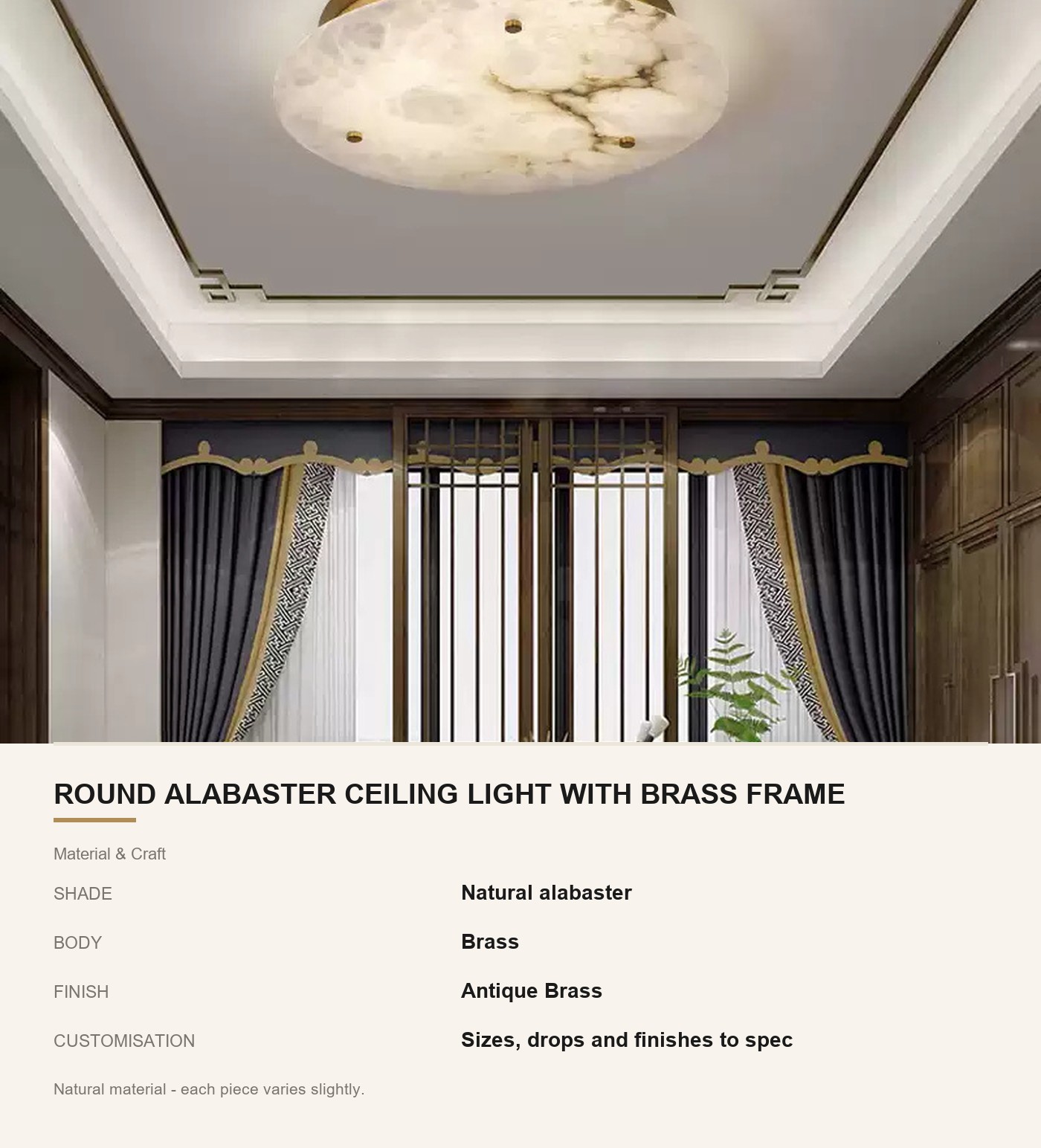 Round Alabaster Ceiling Light with Brass Frame - Image 7