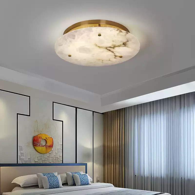 Round Alabaster Ceiling Light with Brass Frame - Image 3