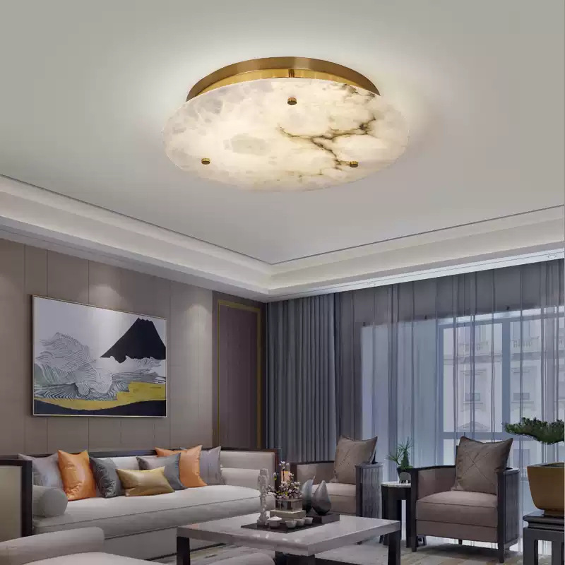 Round Alabaster Ceiling Light with Brass Frame - Image 4