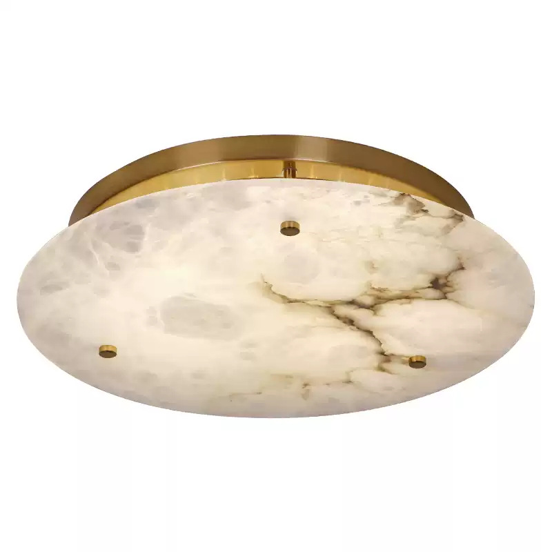 Round Alabaster Ceiling Light with Brass Frame