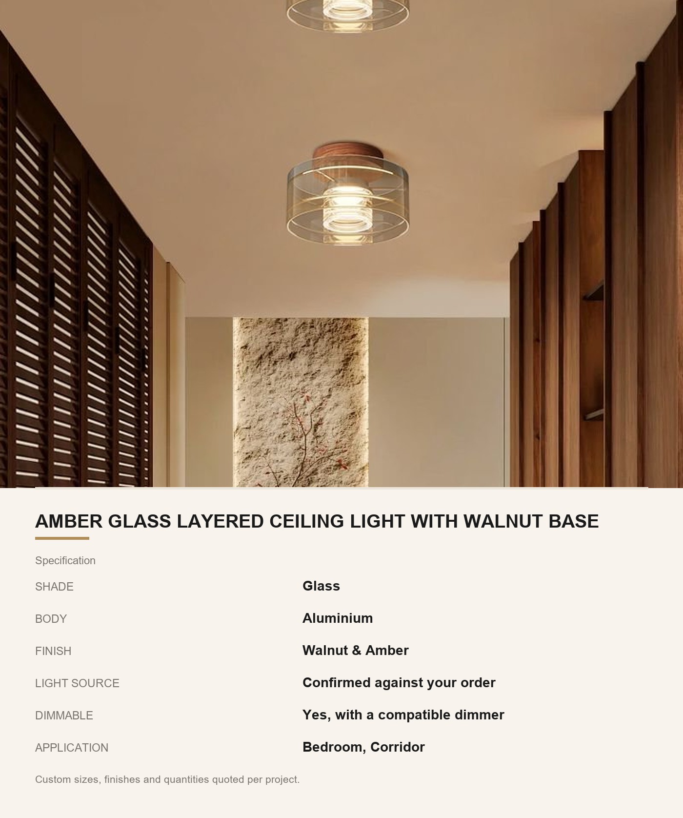 Amber Glass Layered Ceiling Light with Walnut Base - Image 6