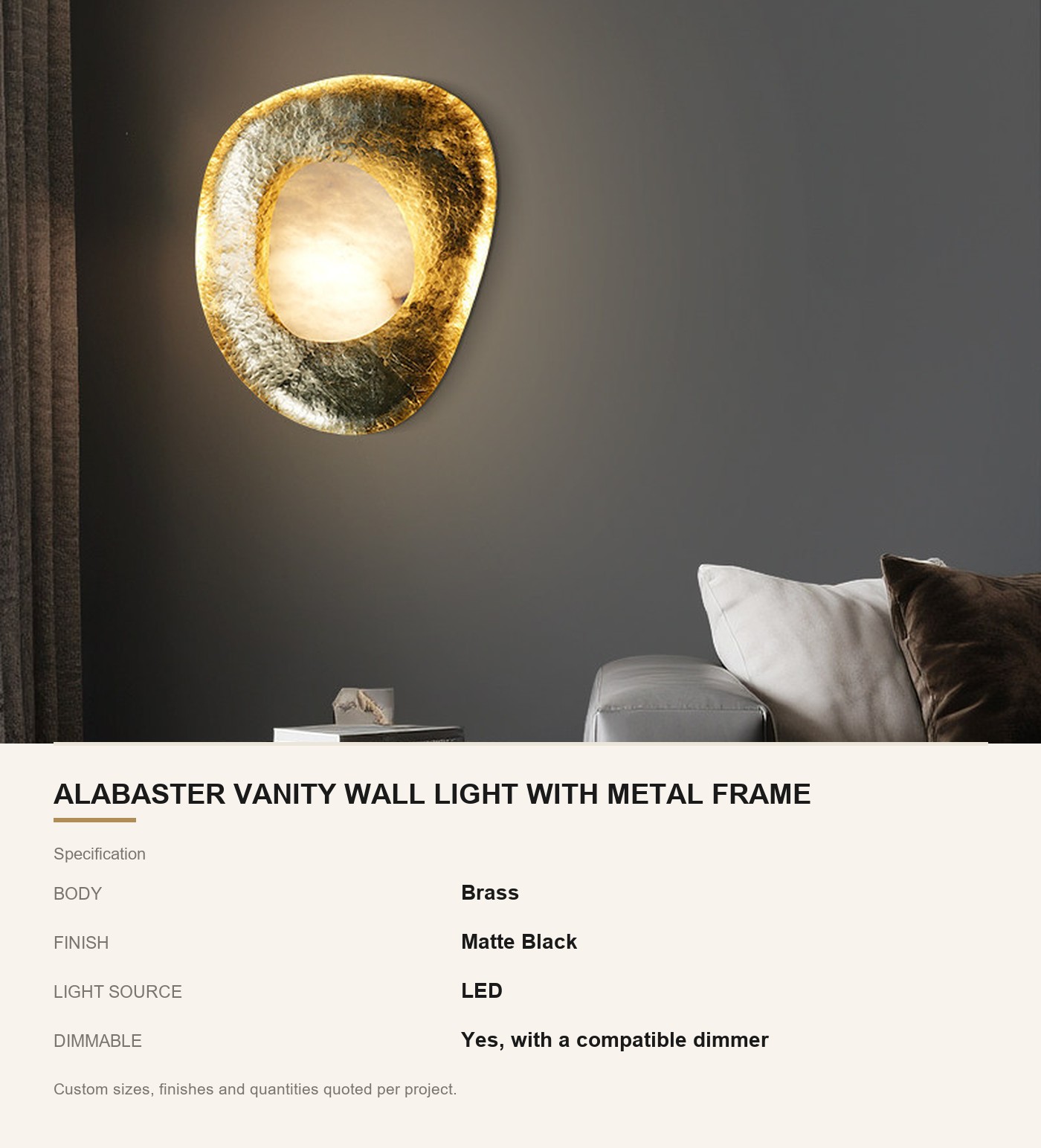 Alabaster Vanity Wall Light with Metal Frame - Image 8