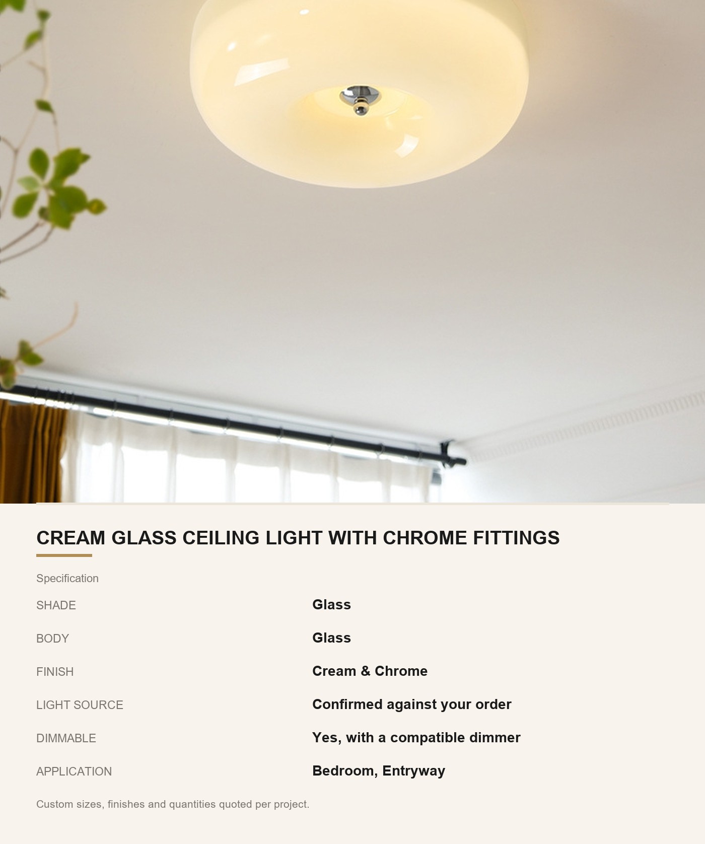 Cream Glass Ceiling Light with Chrome Fittings - Image 4