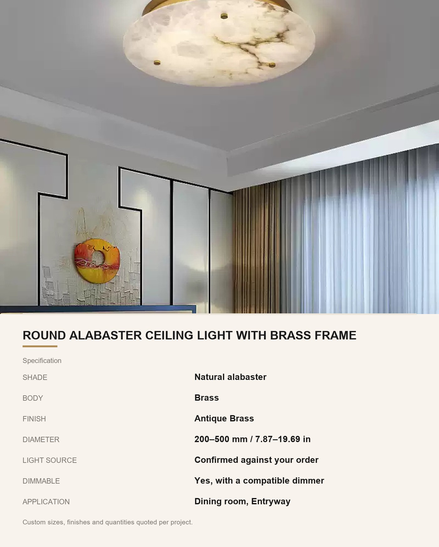 Round Alabaster Ceiling Light with Brass Frame - Image 5